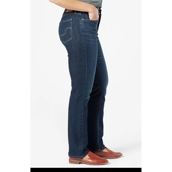 Signature by Levi Strauss Women's Dark Blue Straight Jeans Stretch High Rise - Picture 3 of 5